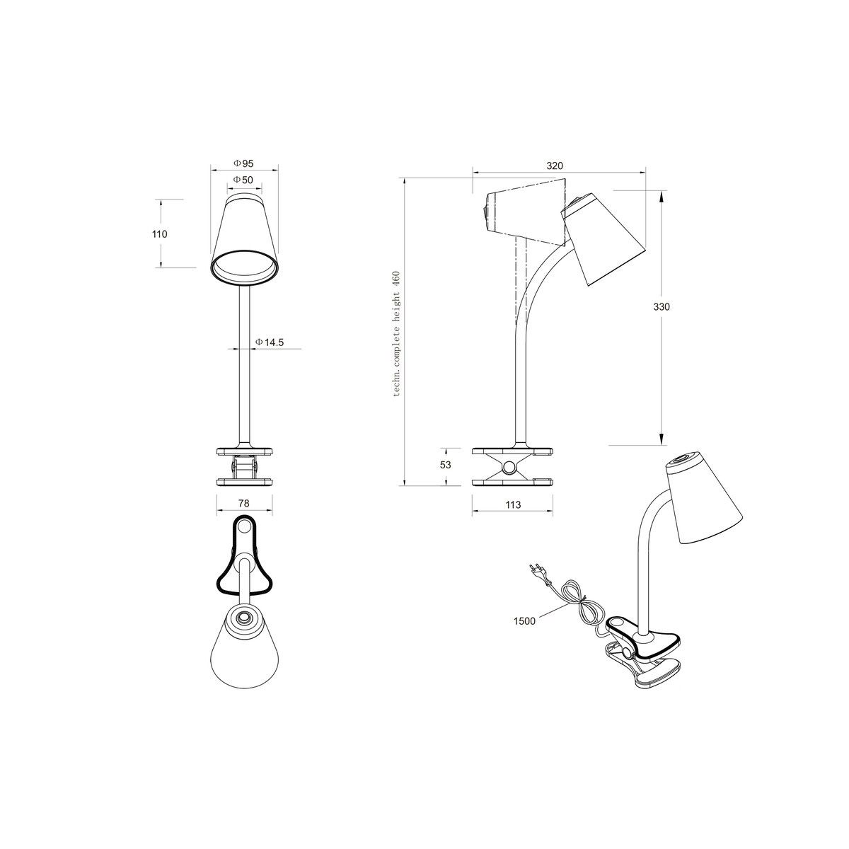 Lampade: LED Klemmleuchte, Schwarz, 32 cm Höhe – Nuovo (secondo la descrizione) da Kreuzlingen venduto da Smart-Light 4