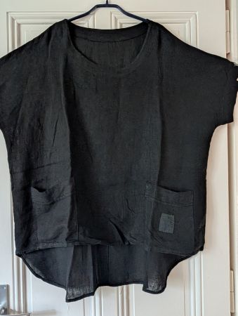 Tunique noire asymétrique, lin doux et souple, Lagenlook XXL