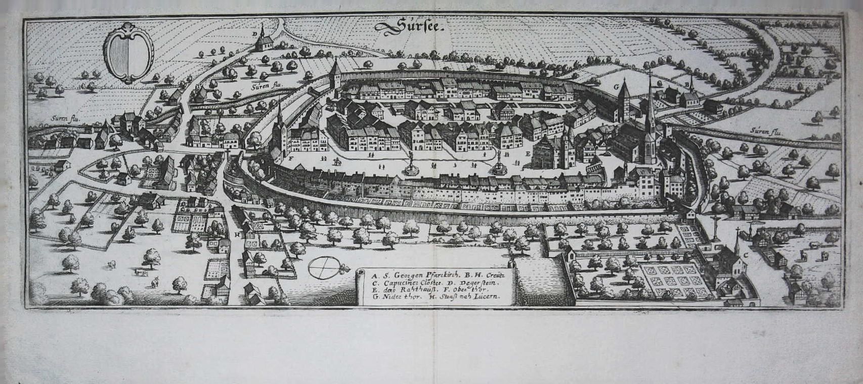 Incisioni: Sursee Kupferstich von Merian – Usato da Rafz venduto da Helvet32