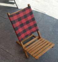 Camping-/Garten-Liegestuhl Holz/Stoff rot/schwarz kariert