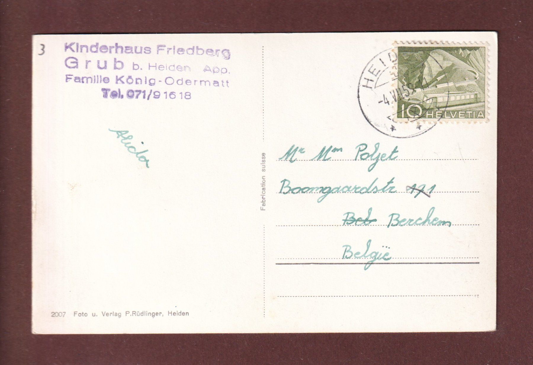 Cartoline postali: HEIDEN - 1959 – Usato da Pully venduto da nicecards 1