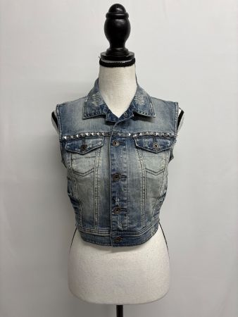 Benetton Jeansweste mit Nieten 34 kurzes Gilet blau