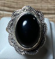 Orientalischer Silber Ring; natürlicher Obsidian 🖤✨