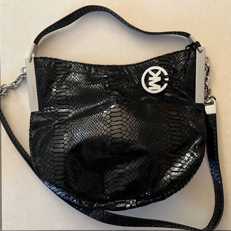 Sac à main Michael Kors, cuir, effet Python, noir