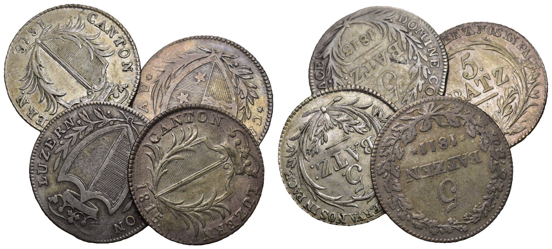 Tutti le monete: Aargau 1811+Luzern 1815+1816+1813 – Usato da Bern venduto da numismatictops