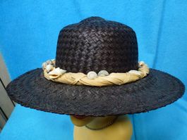 STROH HUT SCHWARZ MUSCHELN SOMMERHUT NEIU NATURPRODUKT