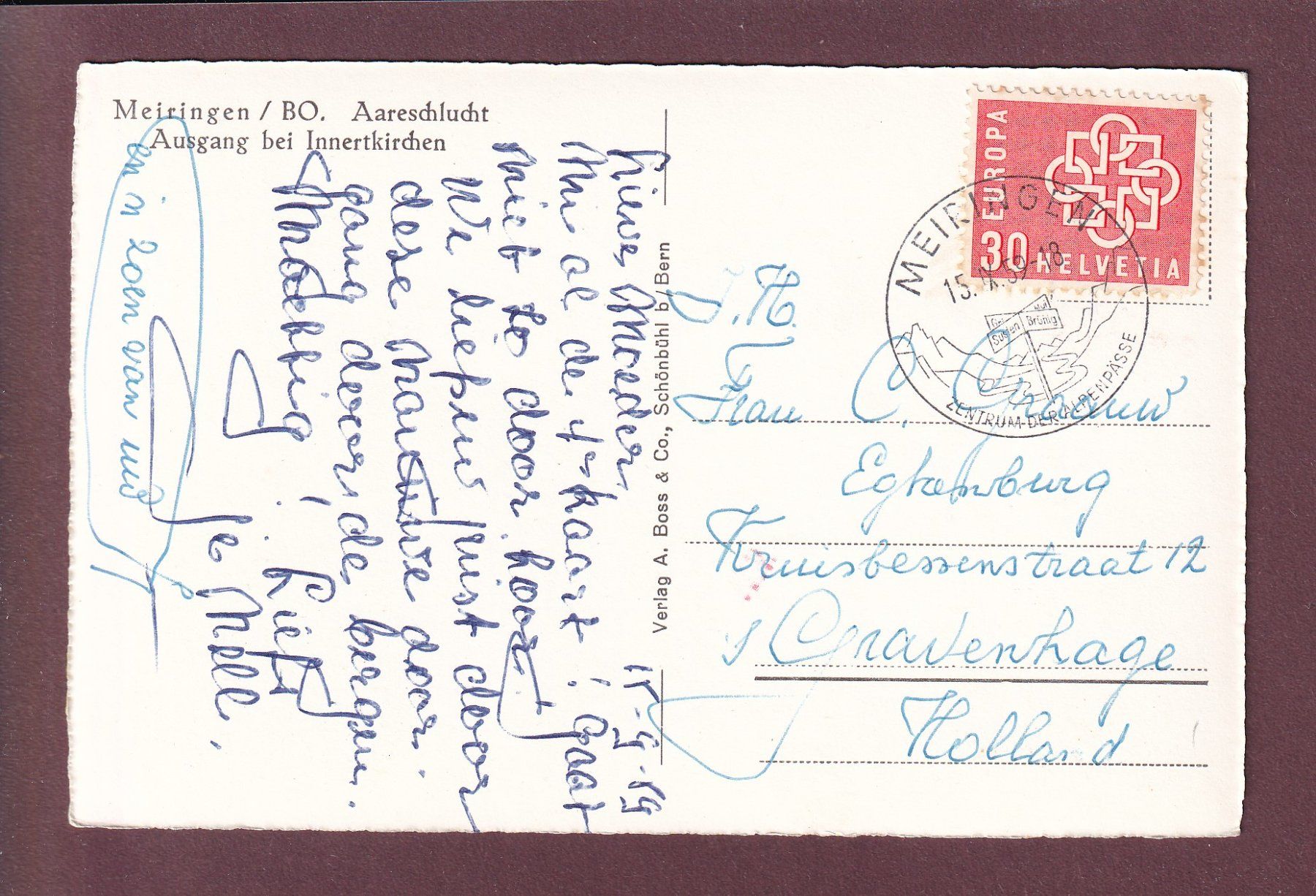 Cartoline postali: Meiringen - AARESCHLUCHT - 1959 – Usato da Pully venduto da nicecards 1