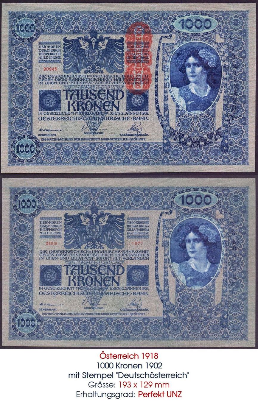 Banconote: 1000 Kronen 1902/1918 UNZ – Nuovo (secondo la descrizione) da Flamatt venduto da samowarow