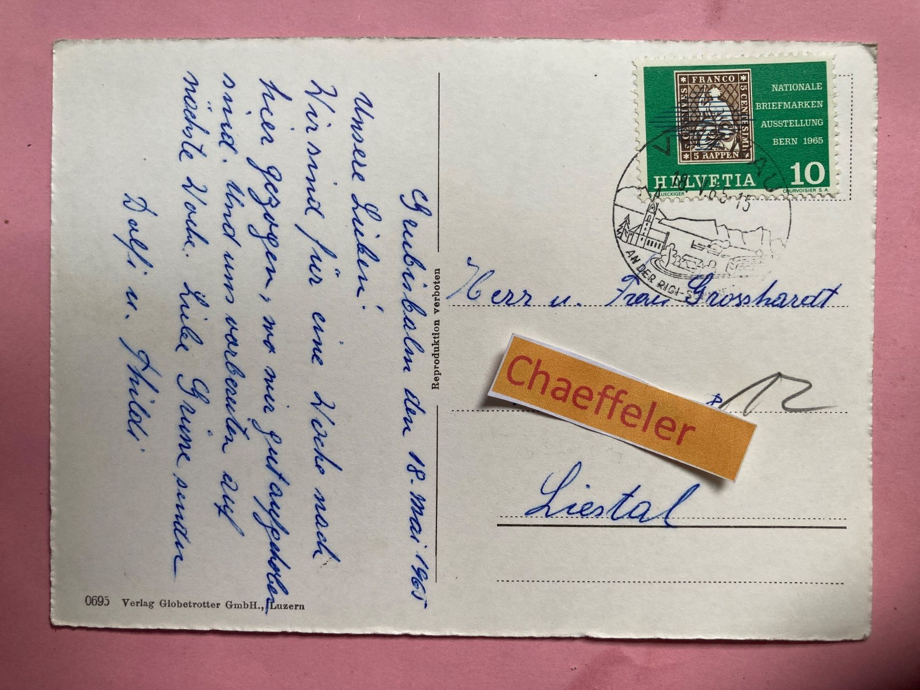 Cartoline postali: 1965 Hotel Grubisbalm ob Vitznau – Usato da Zürich venduto da Chaeffeler 1