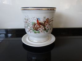 Blumentopf mit schönem Vogelmotiv mit Unterteller