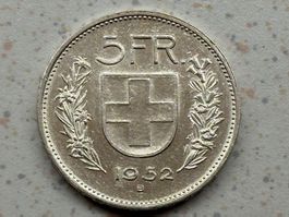 1952 5 Franken fast unzirkuliert Top Silber