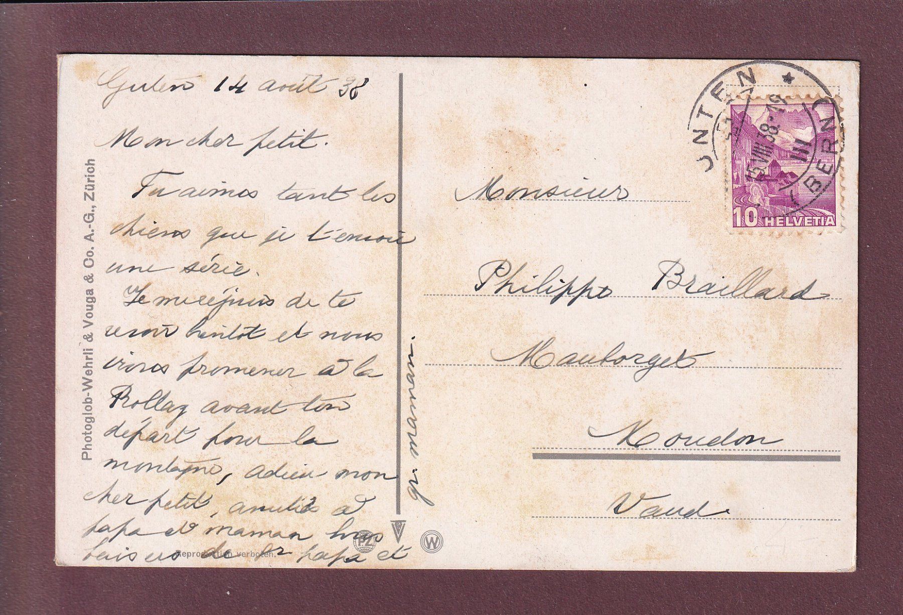 Cartes postales: BERNHARDINERHUNDE - Eiger - Mönch - Jungfrau - 1938 – D'occasion à Pully par nicecards 1