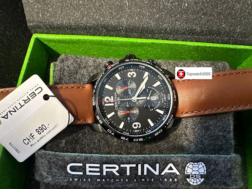 Certina Orologi: Aktion! Certina DS Podium Chronograph neu 890.- mit Garantie – Nuovo e nell'imballaggio originale da Courlevon venduto da Topwatch3000 3