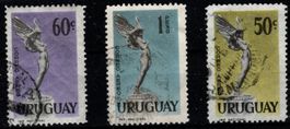 3 Timbres Uruguay "l'Ange" 1959 Obl.