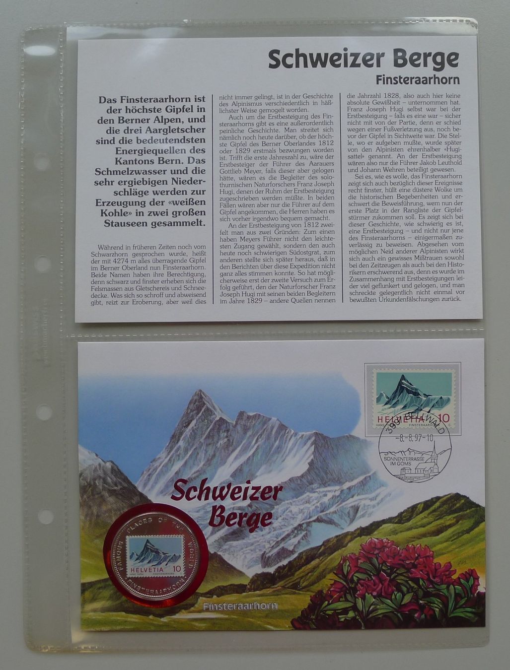 Alle Münzen: 1997: Numisbrief Schweizer Berge - Finsteraarhorn mit Nr.433 – Gebraucht aus Sursee von Luzernerraute 4