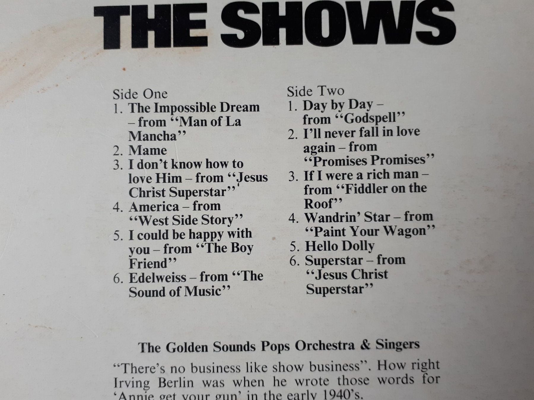 Dischi in vinile: Schallplatte Golden Hits From The Shows – Usato da Seewen SZ venduto da SuperpumaDisplayTeam 2