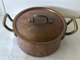 Kupfertopf mit Messinggriffen & Deckel 16 cm Durchmesser