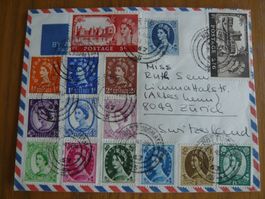 Ganzsache mit englischen Briefmarken, gestempelt 1967