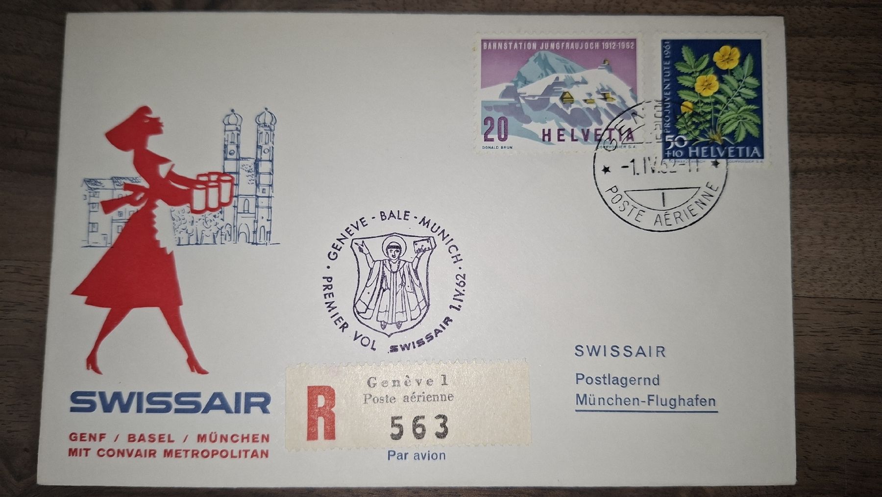 Tutti i francobolli: Swissair Genf - Basel - München 01.06.1962 – Usato da Balgach venduto da SIMEON27