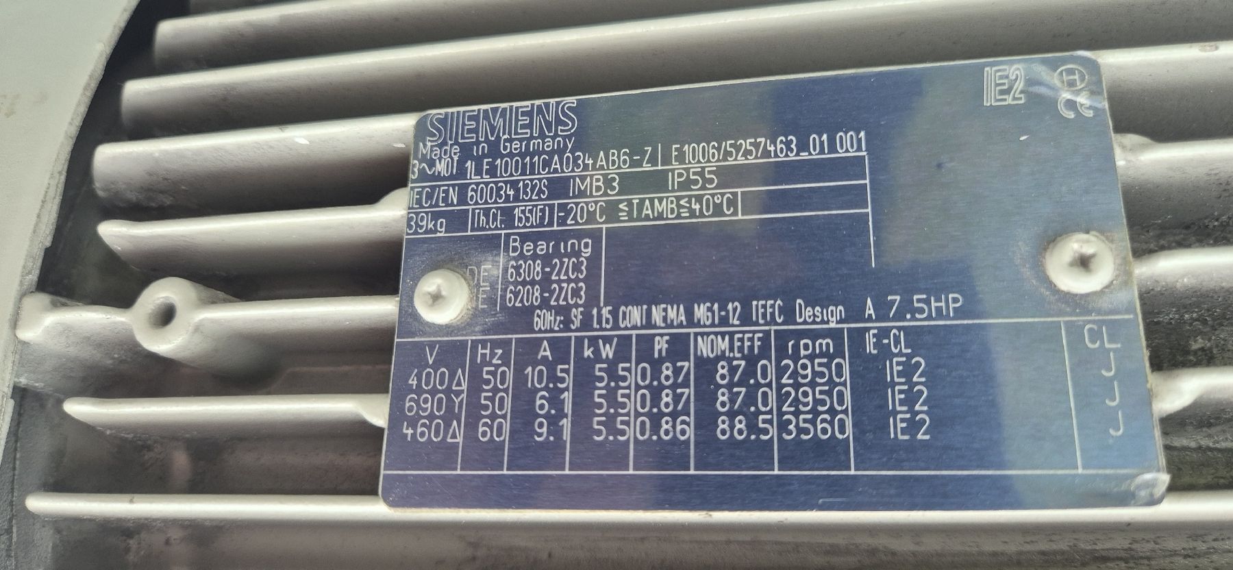 Siemens  Motori: Moteur électrique  5,5kW – Usato da Berlens venduto da ETE68 1