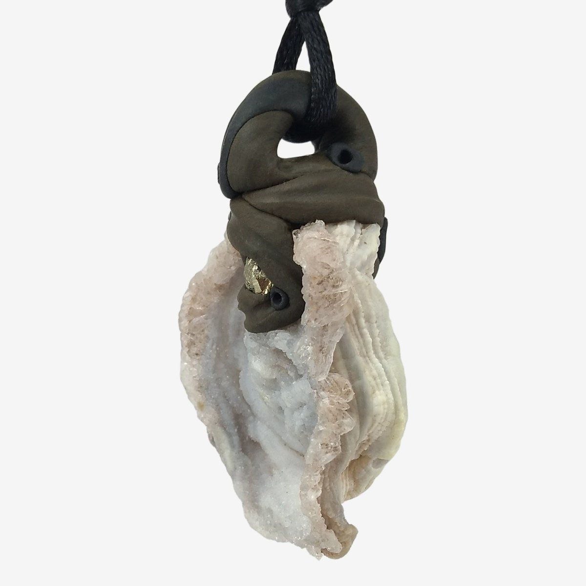 Minerali & Pietre curative: Chalcedon Stein Anhänger (Chalcedon Rose) mit Pyrit – Nuovo e nell'imballaggio originale da Meilen venduto da Kaleidoskopia 1
