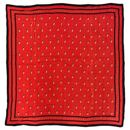 Foulard Christian Fischbacher en soie rouge motif golf