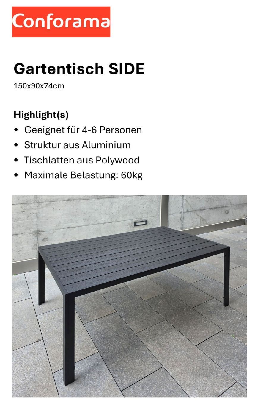 Conforama Tavoli: Leichter Gartentisch  150x90x74 cm – Nuovo (secondo la descrizione) da Küssnacht am Rigi venduto da Herbert510124
