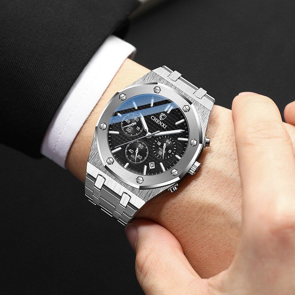 Uhren: Edler Chronograph Uhr Chrono Armbanduhr Herrenuhr Datum – Neu und originalverpackt aus Basel von EchoPeak 7