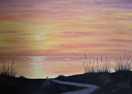 Sonnenuntergang Ölbild auf Leinwand 50cmx70cm, Studienwerk 