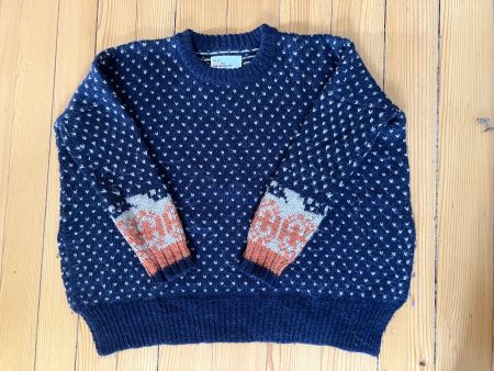 Grobstrick Pullover blau gemustert