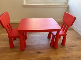 Kindertisch mit Stühlen Mammut rot
