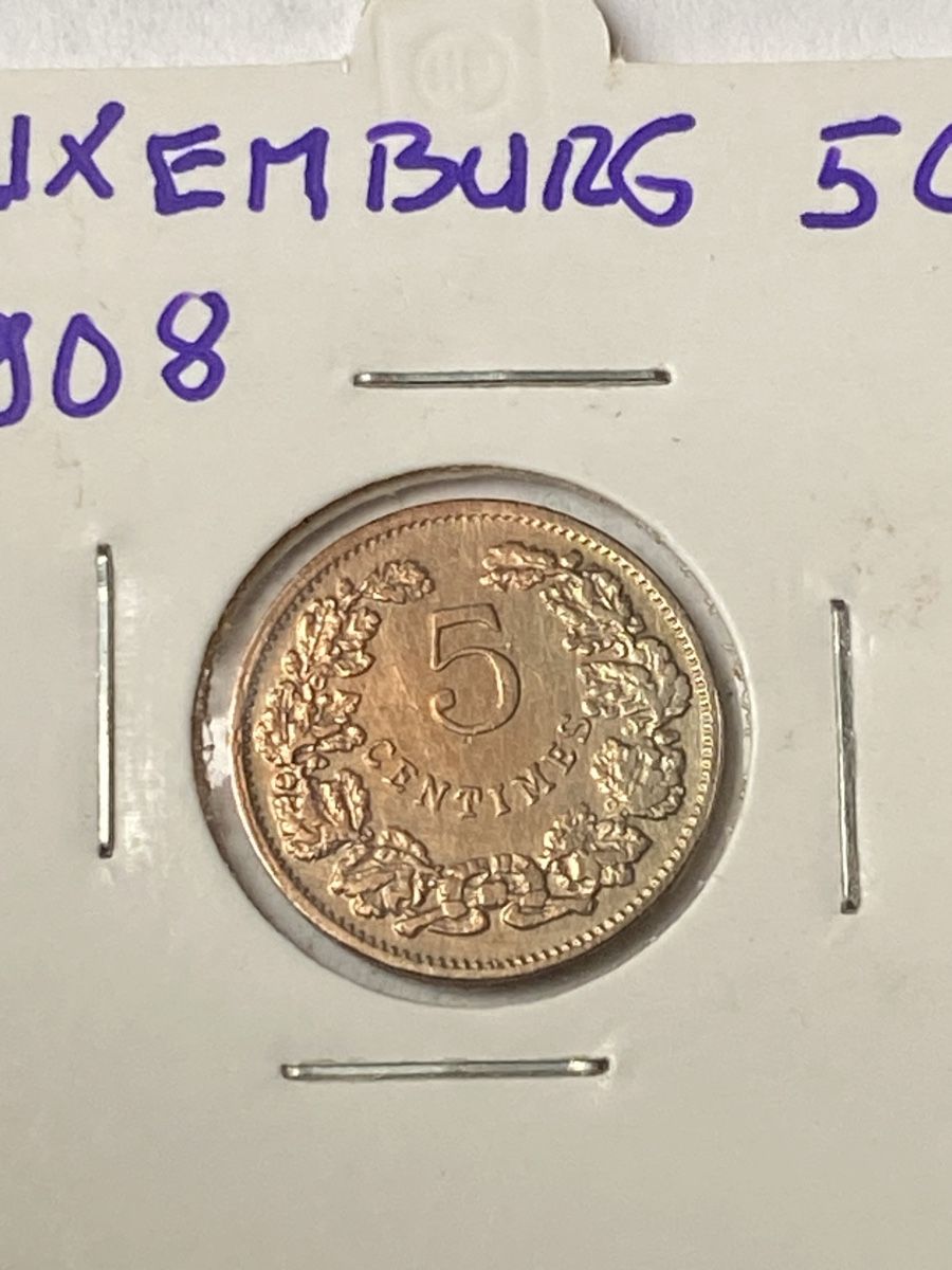 Tutti le monete: 5 centimes Luxembourg 1908 – Usato da Payerne venduto da Mike1682