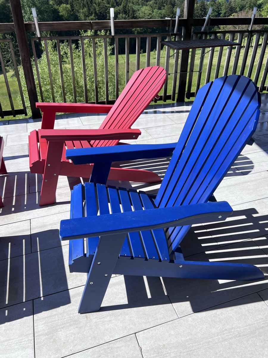 Pfister Poltrone: 2 Stk. Gartensessel "Kanada" mit Hocker, Rot/Blau – Usato da Bützberg venduto da ben_2fvf 2