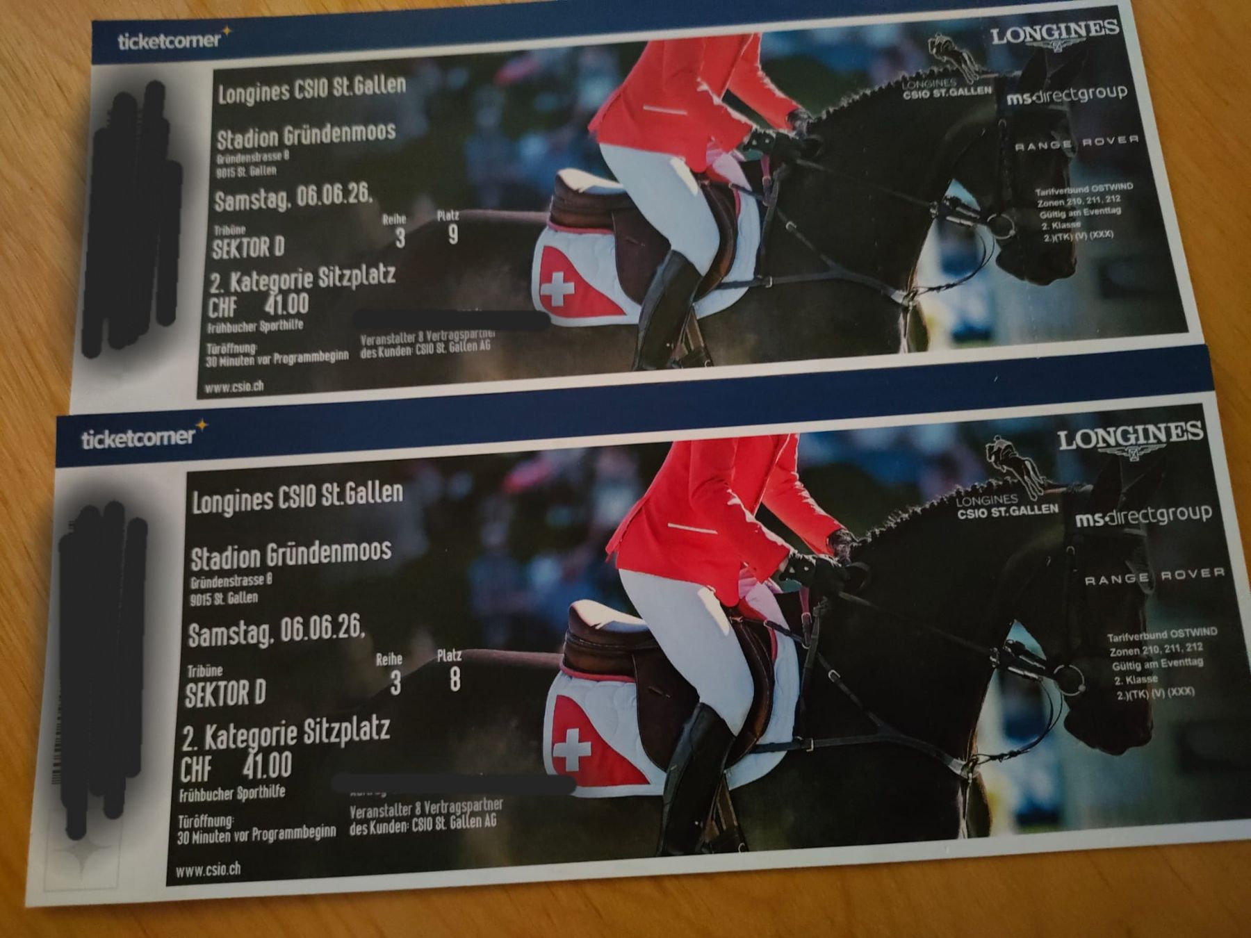 Biglietti: 2x Tickets Springreitturnier CSIO St. Gallen – Nuovo e nell'imballaggio originale da Glarus venduto da Jlilie01
