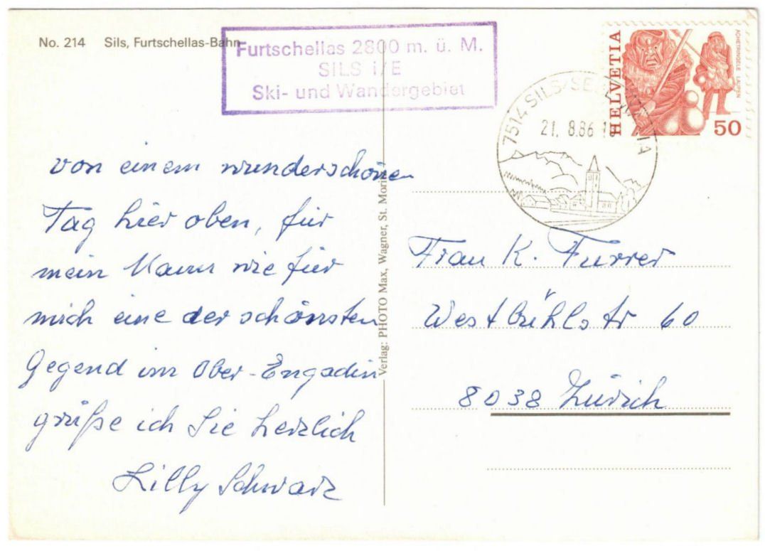 Cartoline postali: Sils - Luftseilbahn Furtschellas – Usato da Binningen venduto da Mountainrider 1