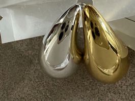 2 paar Ohrringe, Tropfenform, Gold und Silber, Neu