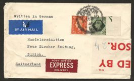 Flugpost Zensur 1940 London Zürich Luftpost