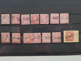 SITZENDE HELVETIA mit STAB-Stempeln (14x) meist sauber !