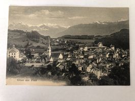 Ansichtskarte Wald ZH , Berge, Kirche, Ort, alt