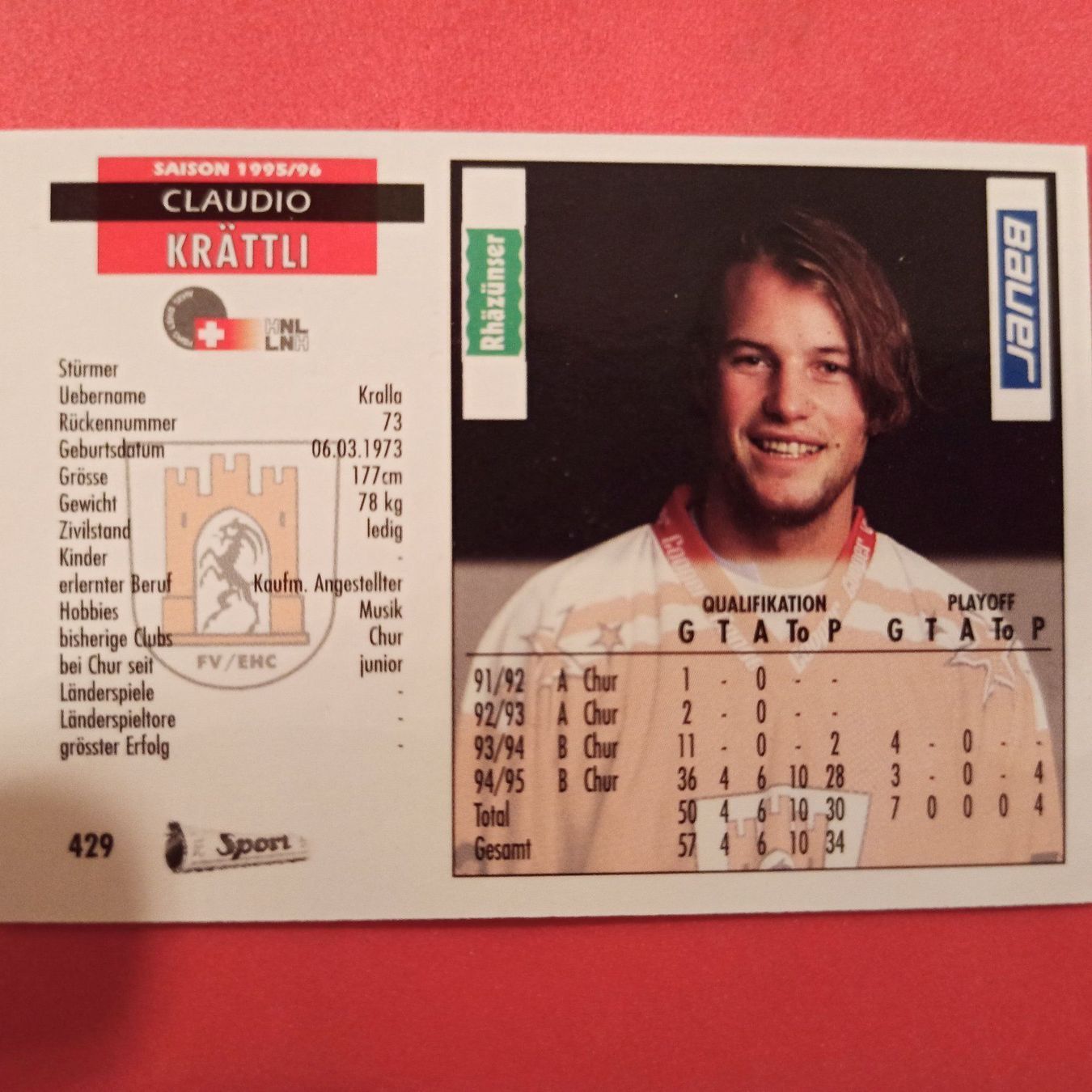 Carte collezionabili: Claudio Krättli - EHC CHUR - 1995/96 – Usato da Dübendorf venduto da kb86_MOVIE 1