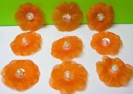 5 fleurs en tulle perle 2.5cm ORANGE