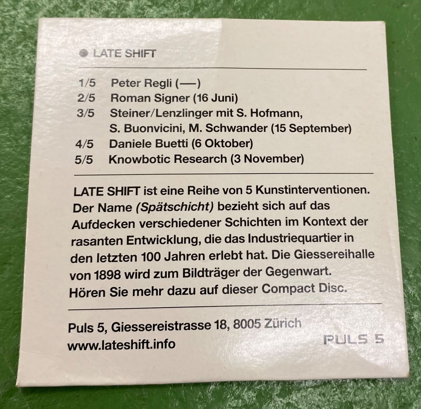 CDs: Roman Signer im Puls 5 – Gebraucht aus Basel von Ostschweiz06 1