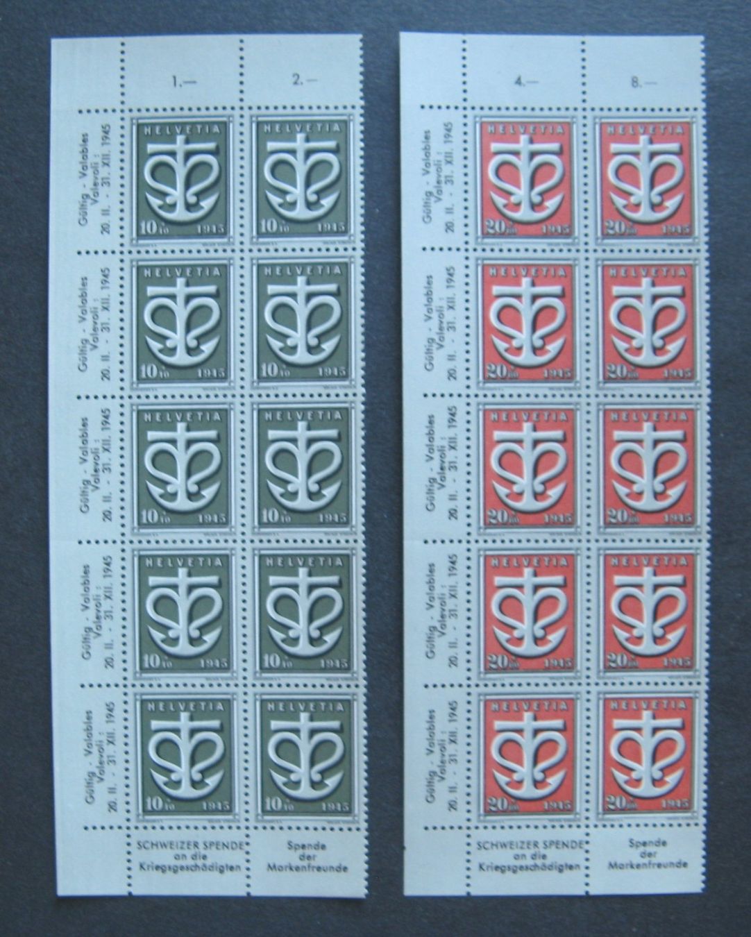 Tutti i francobolli: 1945 10 und 20 Rappen Teilbogen postfrisch 2 – Nuovo (secondo la descrizione) da Frauenfeld venduto da Interessent1