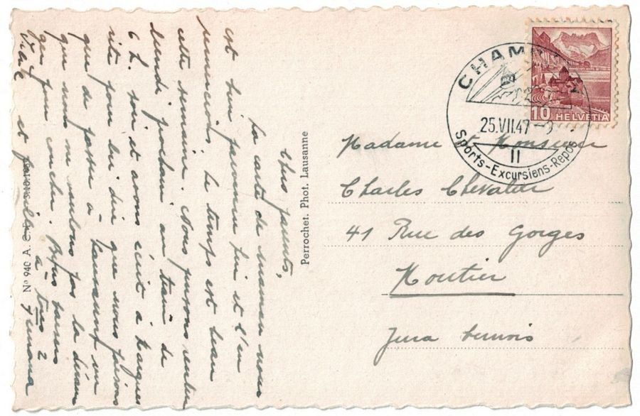 Ansichtskarten: Barmaz sur Champéry, circulée 1947 – Gebraucht aus Frauenfeld von POML 1
