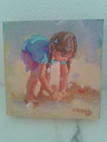 Little Beach Girl Acryl/Leinwand Original signiert 15x15 cm