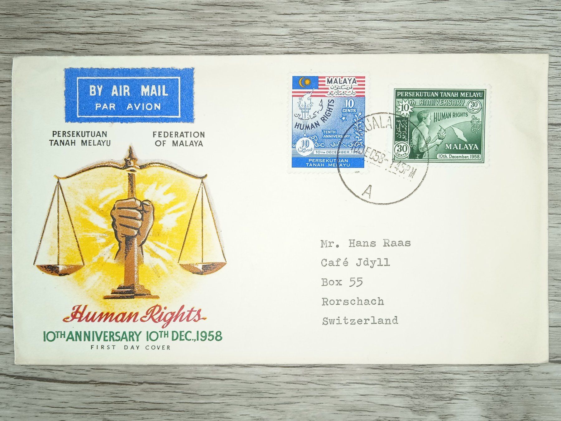 Tutti i francobolli: TR84 Enveloppe + Timbre Malaisie 1958 – Usato da Cousset venduto da Patrick_Collections