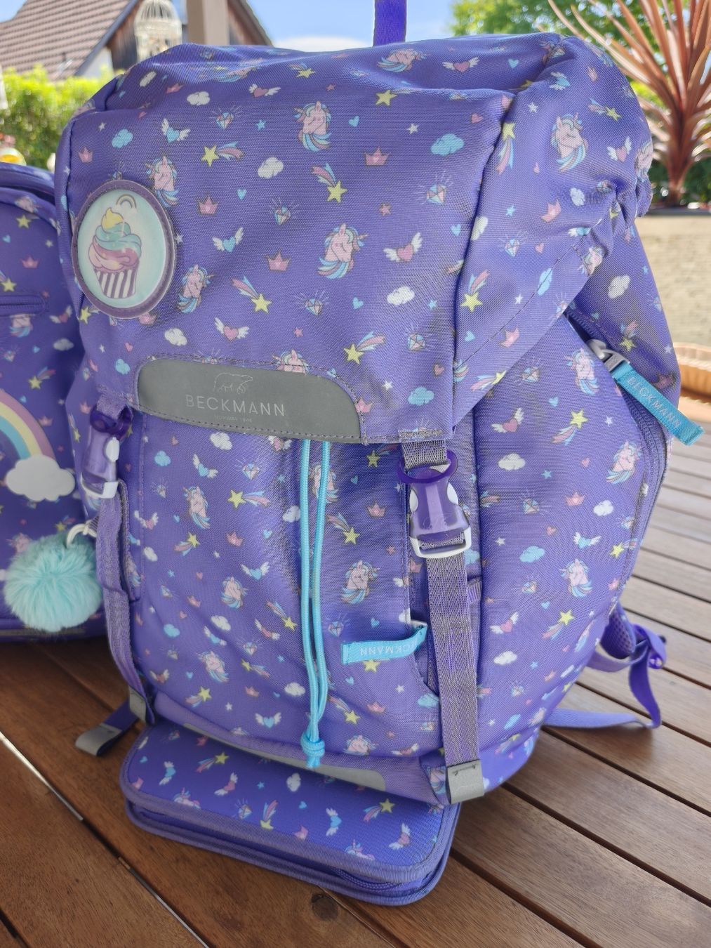 Borse & Zaini: Beckmann Kinderrucksack & Turnsack Einhorn lila mit Etui Grö – Usato da Veltheim AG venduto da maurog01 1