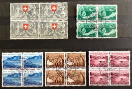 1953 Pro Patria Serie im 4er-Block mit Zentrum Gestempelt