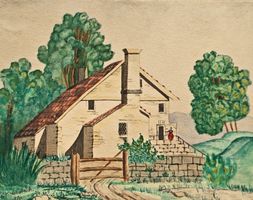 Schwäbisches Bauernaus, Aquarell von 1876, signiert