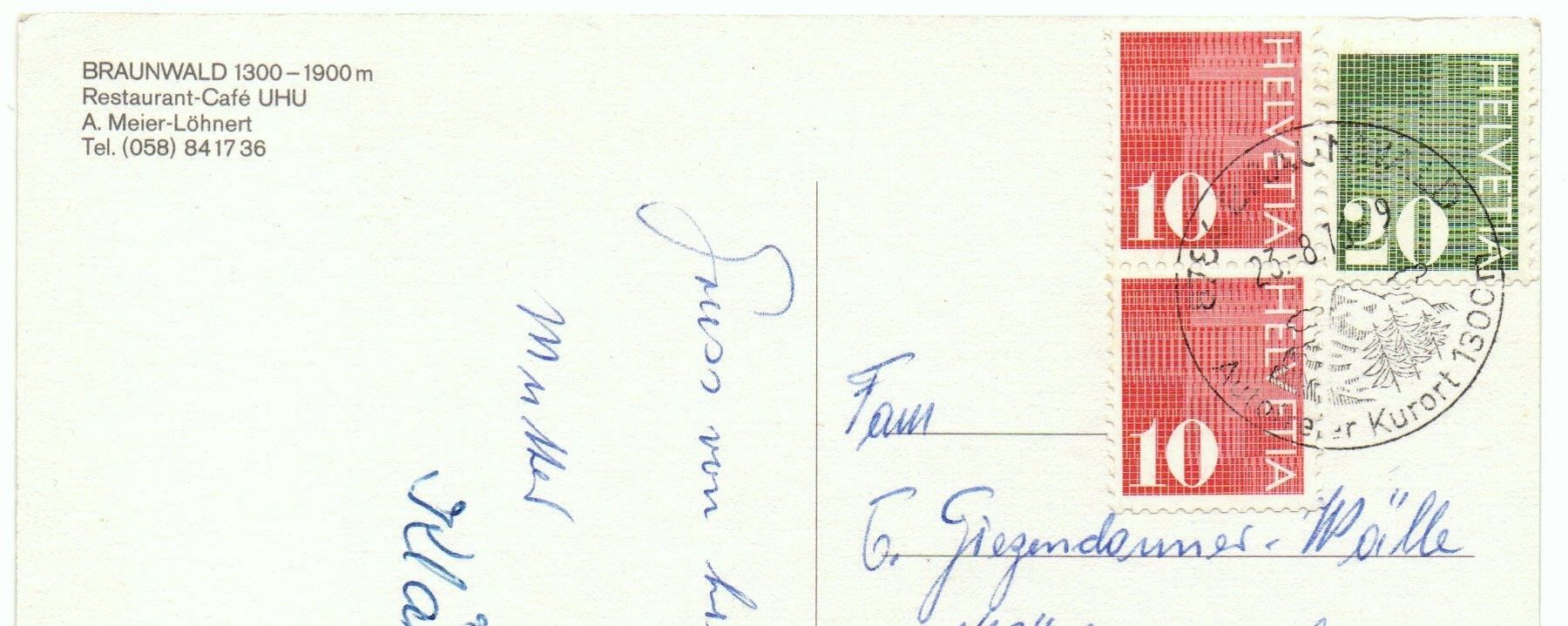 Cartes postales: BRAUNWALD Restaurant-Cafe UHU – D'occasion à Jona par philajona 1